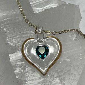 May Birthstone Heart Pendant Necklace Glass Gold Plated Created Emerald